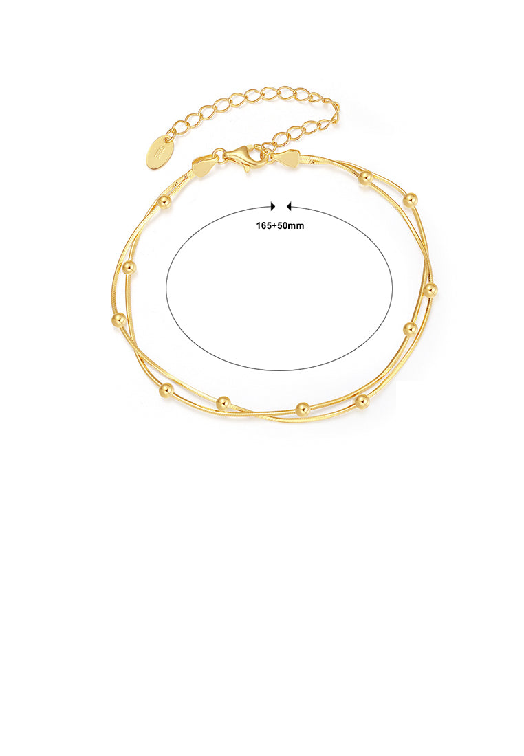 925 Sterling Silver Plated Gold Simple and Fashion Geometric Round Bead Double-layer Bracelet