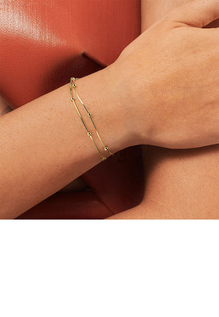 925 Sterling Silver Plated Gold Simple and Fashion Geometric Round Bead Double-layer Bracelet