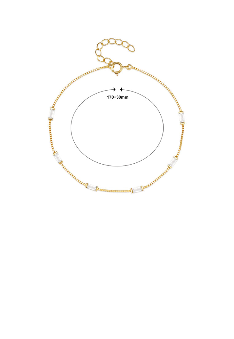 925 Sterling Silver Plated Gold Simple Fashion Geometric Bracelet with White Cubic Zirconia - Luxurious Look