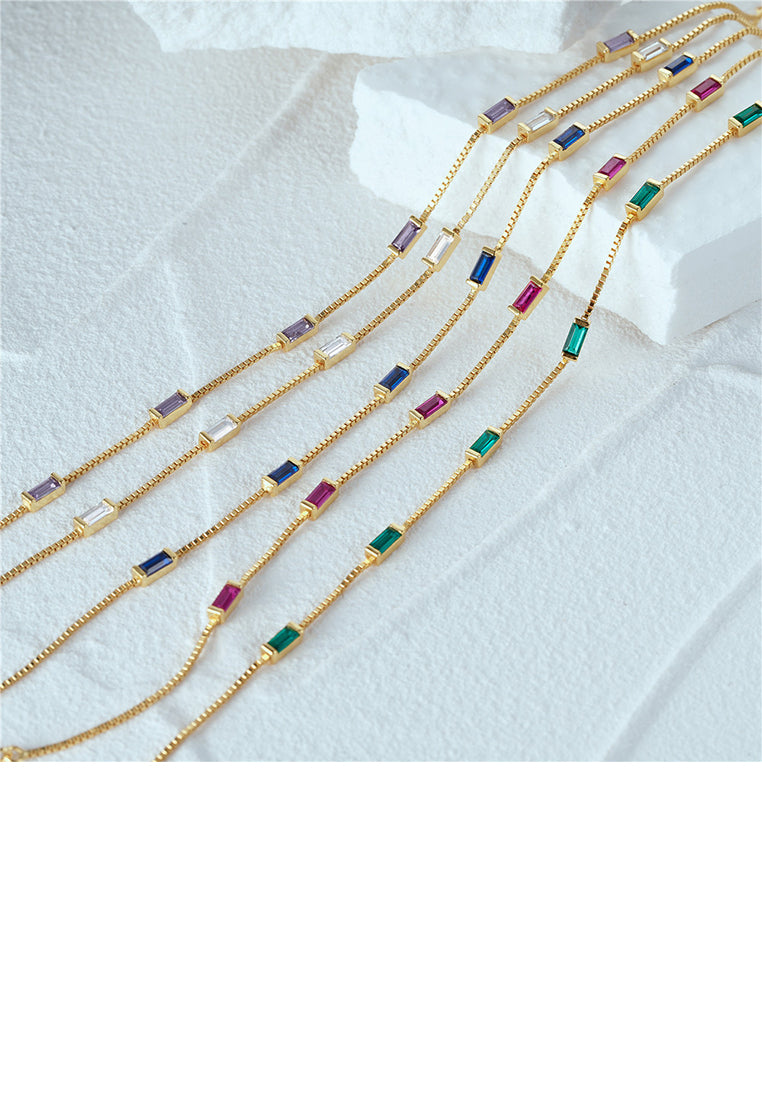 925 Sterling Silver Plated Gold Simple Fashion Geometric Bracelet with White Cubic Zirconia - Luxurious Look