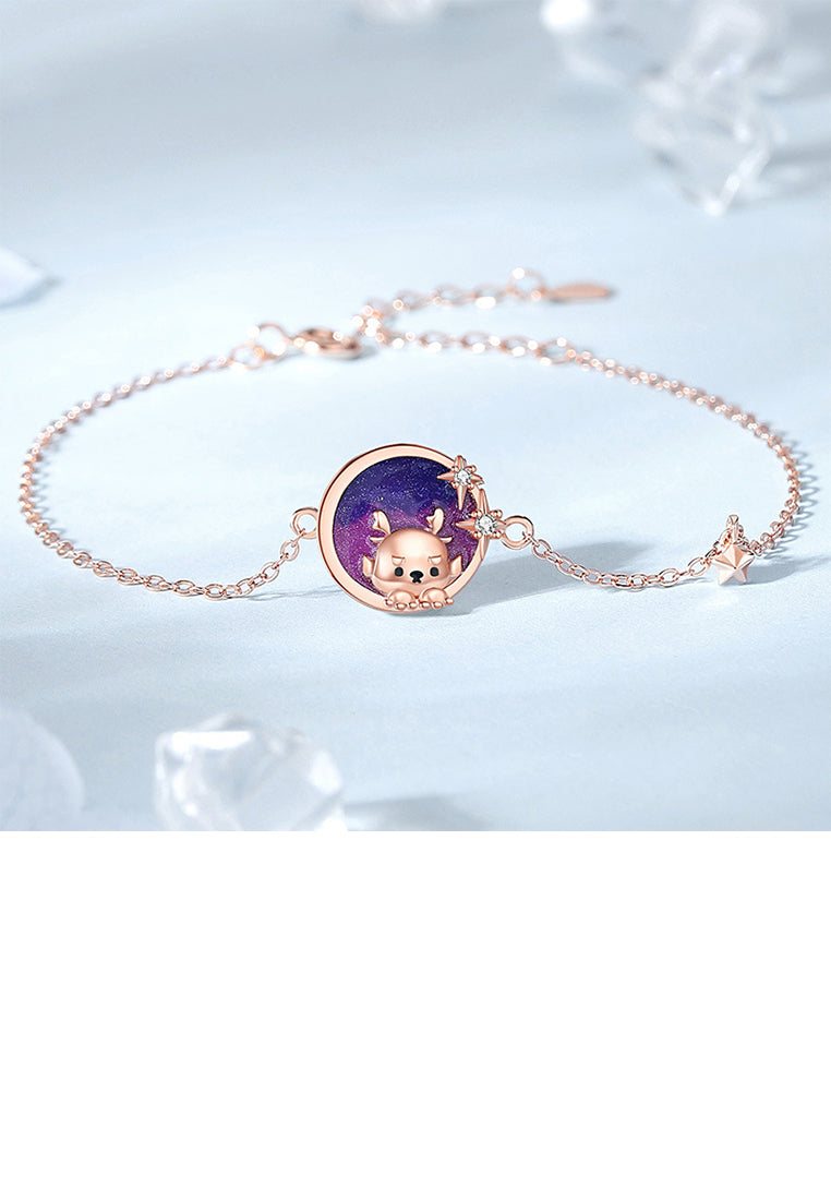925 Sterling Silver Plated Rose Gold Fashion and Creative Cute Dragon Starry Sky Geometric Bracelet with Cubic Zirconia - Luxurious Look