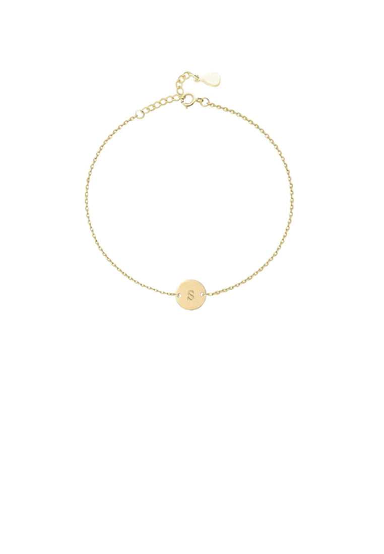 925 Sterling Silver Plated Gold Simple and Fashion Alphabet S Round Bracelet