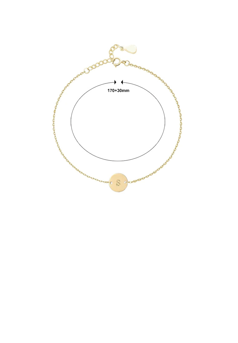 925 Sterling Silver Plated Gold Simple and Fashion Alphabet S Round Bracelet