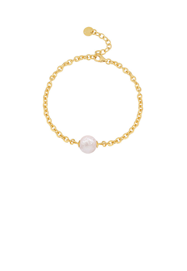 925 Sterling Silver Plated Gold Simple Temperament Geometric Freshwater Pearl Bracelet - Luxurious Look