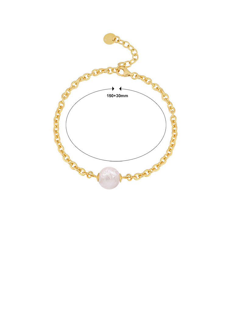 925 Sterling Silver Plated Gold Simple Temperament Geometric Freshwater Pearl Bracelet - Luxurious Look