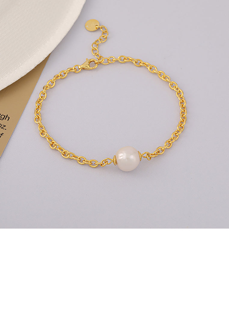 925 Sterling Silver Plated Gold Simple Temperament Geometric Freshwater Pearl Bracelet - Luxurious Look