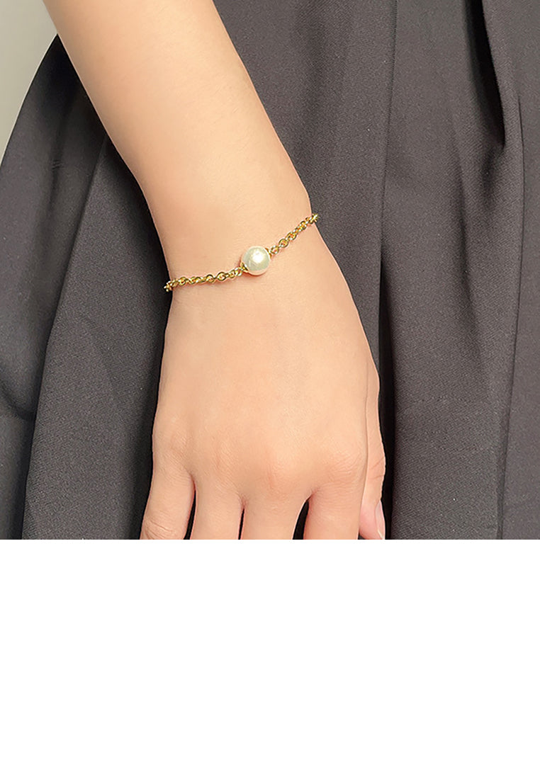 925 Sterling Silver Plated Gold Simple Temperament Geometric Freshwater Pearl Bracelet - Luxurious Look