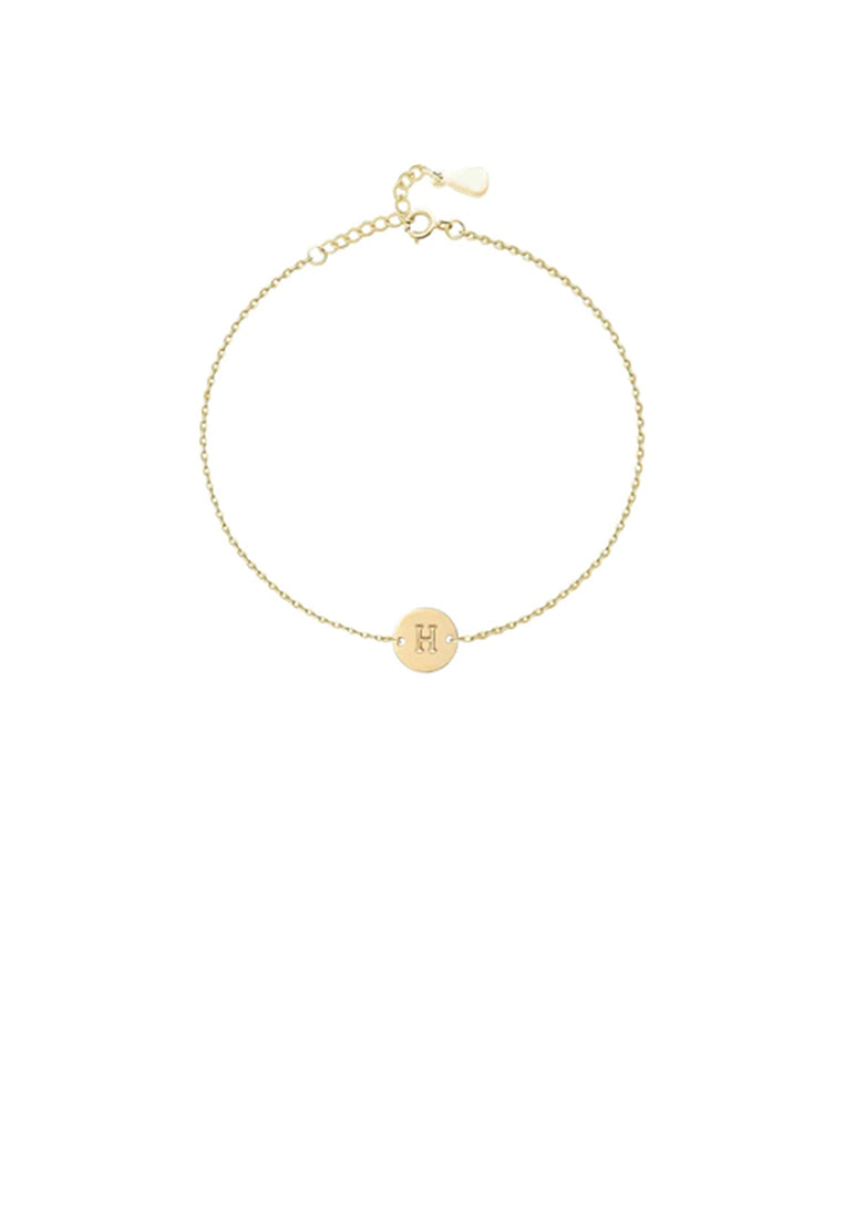 925 Sterling Silver Plated Gold Simple and Fashion Alphabet H Round Bracelet