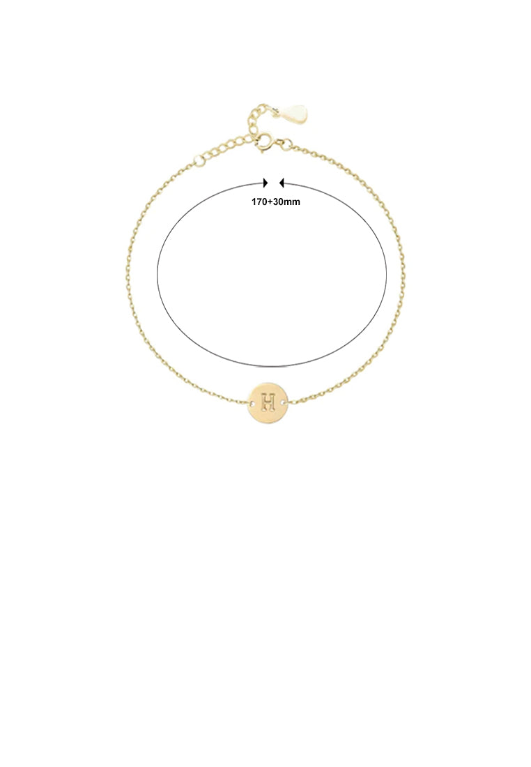 925 Sterling Silver Plated Gold Simple and Fashion Alphabet H Round Bracelet
