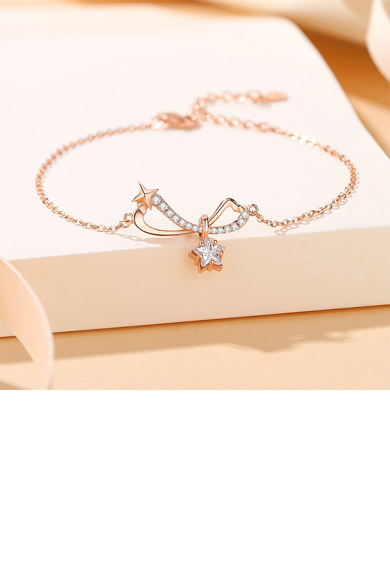925 Sterling Silver Plated Rose Gold Fashion and Creative Möbius Star Bracelet with Cubic Zirconia - Luxurious Look