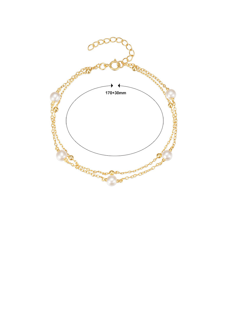 925 Sterling Silver Plated Gold Simple and Elegant Geometric Imitation Pearl Double Layer Bracelet - Luxurious Look