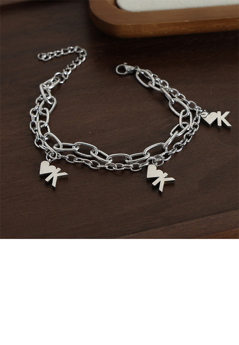 Fashion and Personalized 316L Stainless Steel Heart-shaped Double-layer Chain Bracelet