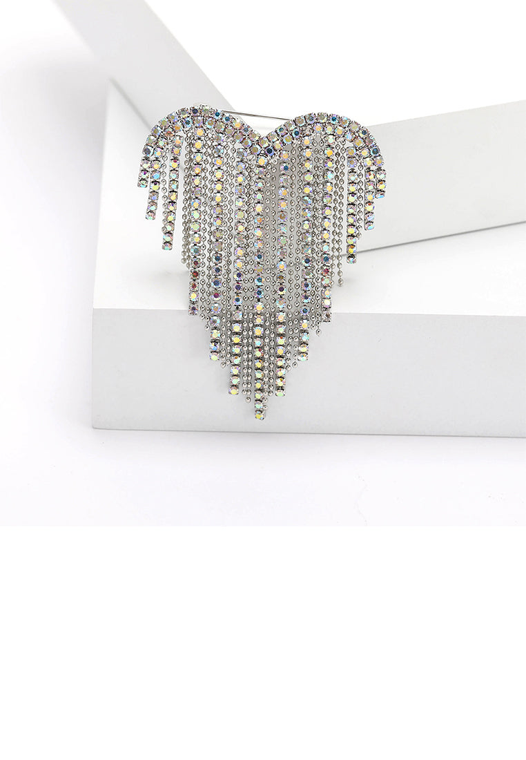 Fashion Brilliant Heart Tassel Brooch with Cubic Zirconia - Luxurious Look