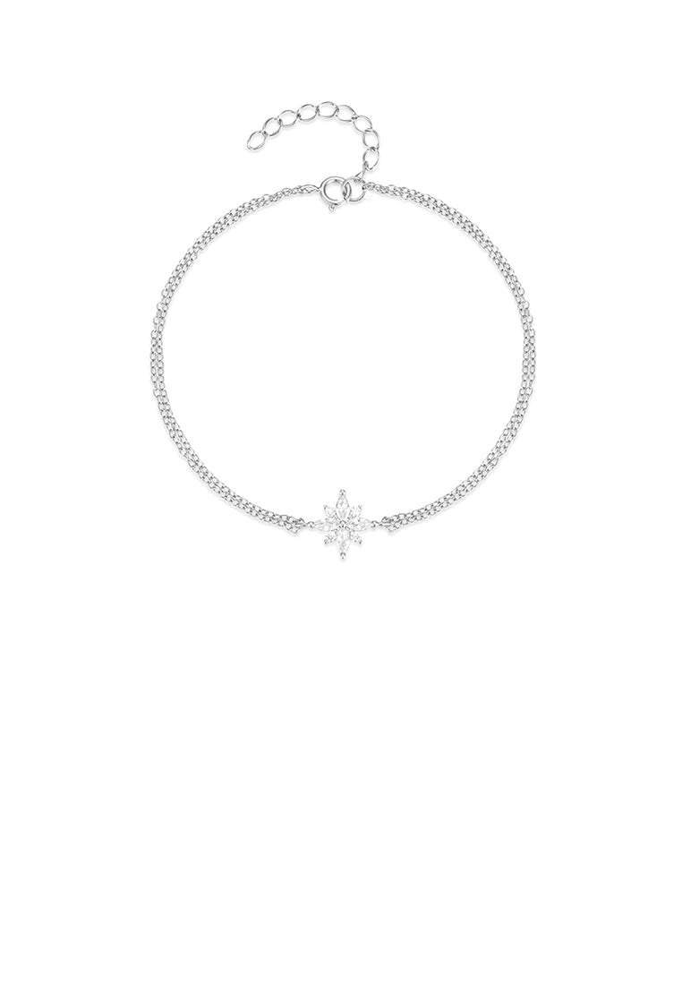 925 Sterling Silver Simple Bright Star Double Layer Bracelet with Cubic Zirconia - Luxurious Look