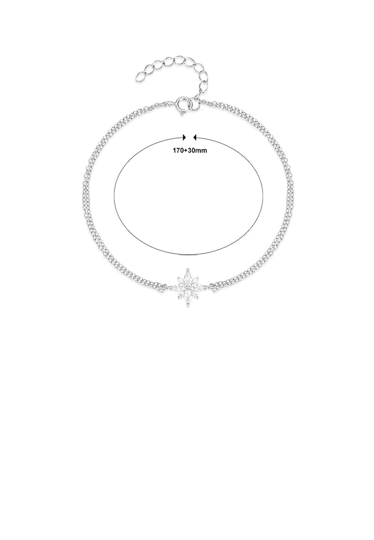 925 Sterling Silver Simple Bright Star Double Layer Bracelet with Cubic Zirconia - Luxurious Look