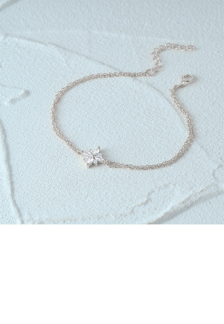 925 Sterling Silver Simple Bright Star Double Layer Bracelet with Cubic Zirconia - Luxurious Look