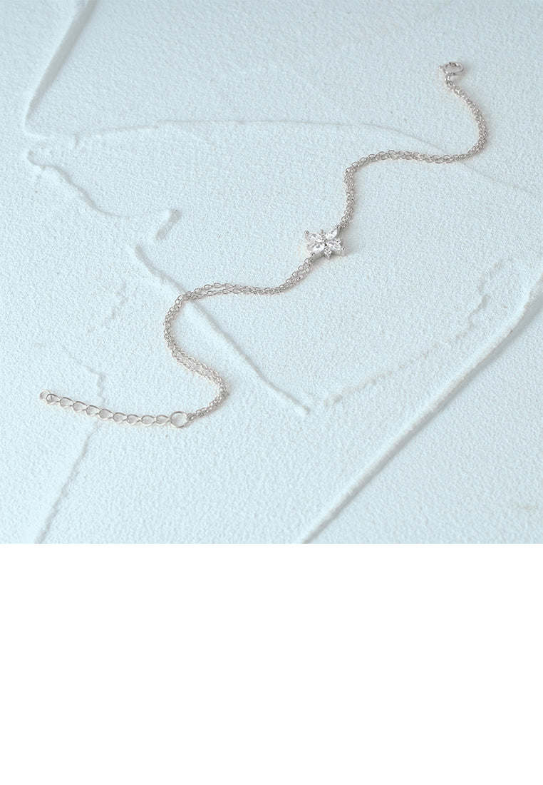 925 Sterling Silver Simple Bright Star Double Layer Bracelet with Cubic Zirconia - Luxurious Look