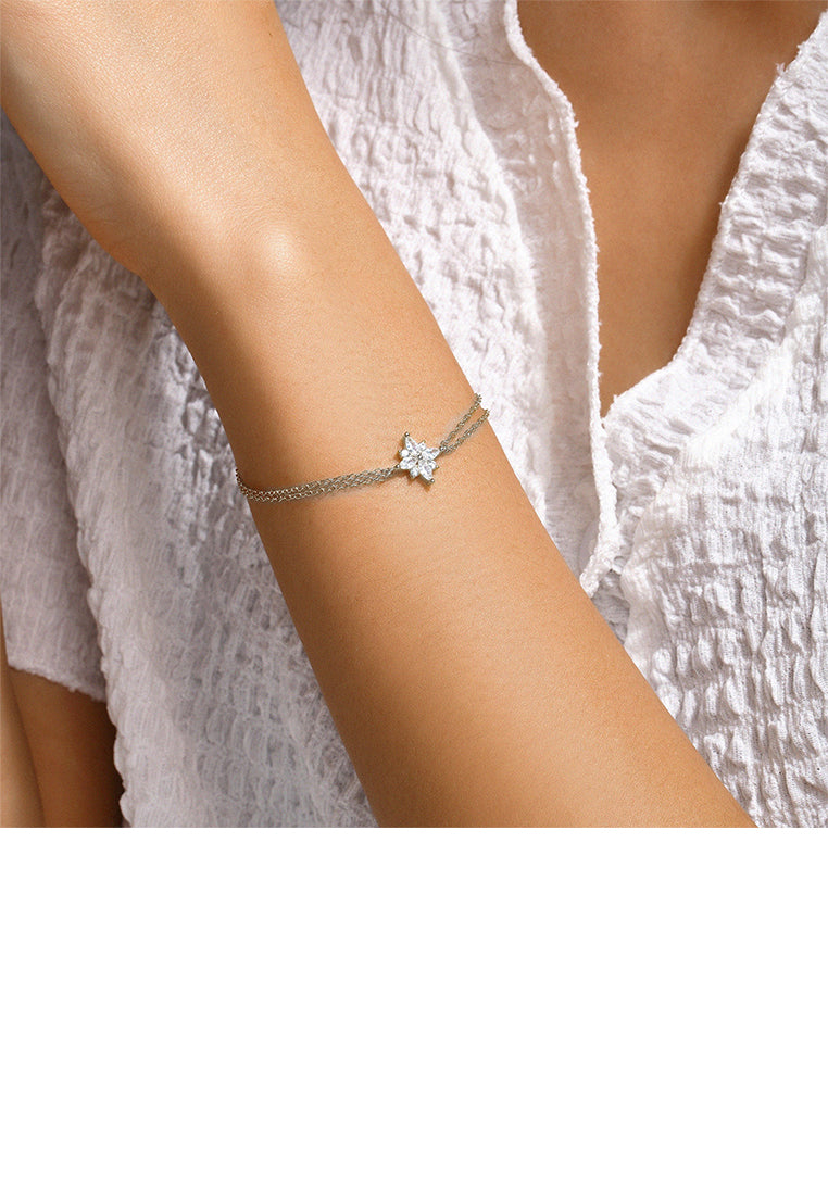 925 Sterling Silver Simple Bright Star Double Layer Bracelet with Cubic Zirconia - Luxurious Look