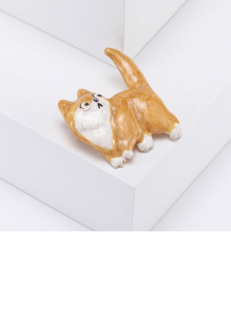 Simple Fashion Plated Gold Enamel Yellow Cat Brooch