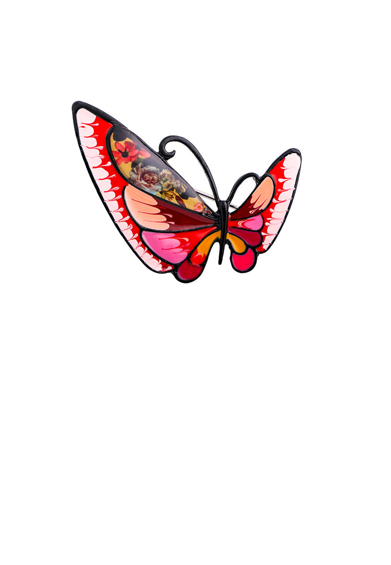 Fashion and Elegant Enamel Red Asymmetrical Butterfly Brooch - Vibrant Color