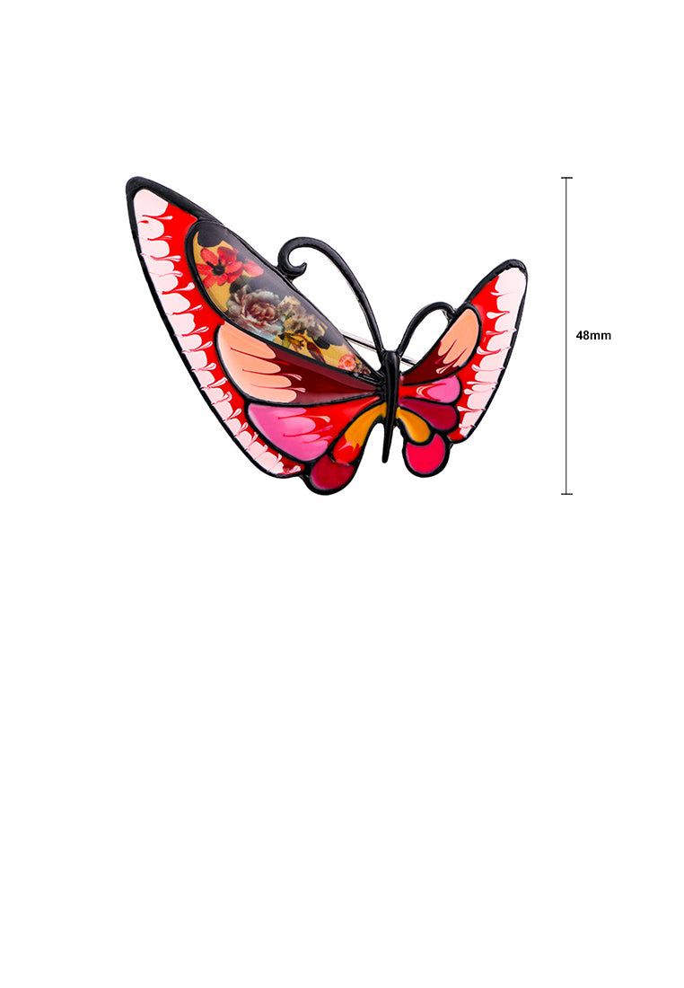 Fashion and Elegant Enamel Red Asymmetrical Butterfly Brooch - Vibrant Color