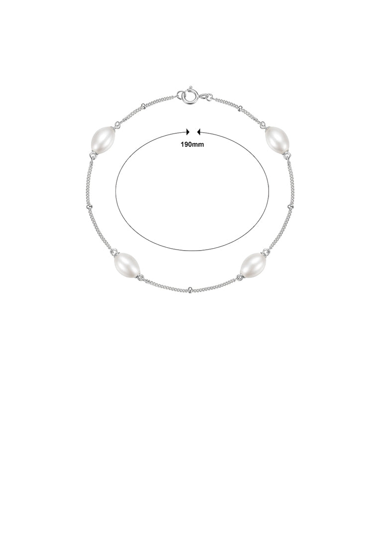 925 Sterling Silver Simple and Elegant Imitation Pearl Chain Bracelet - Luxurious Look
