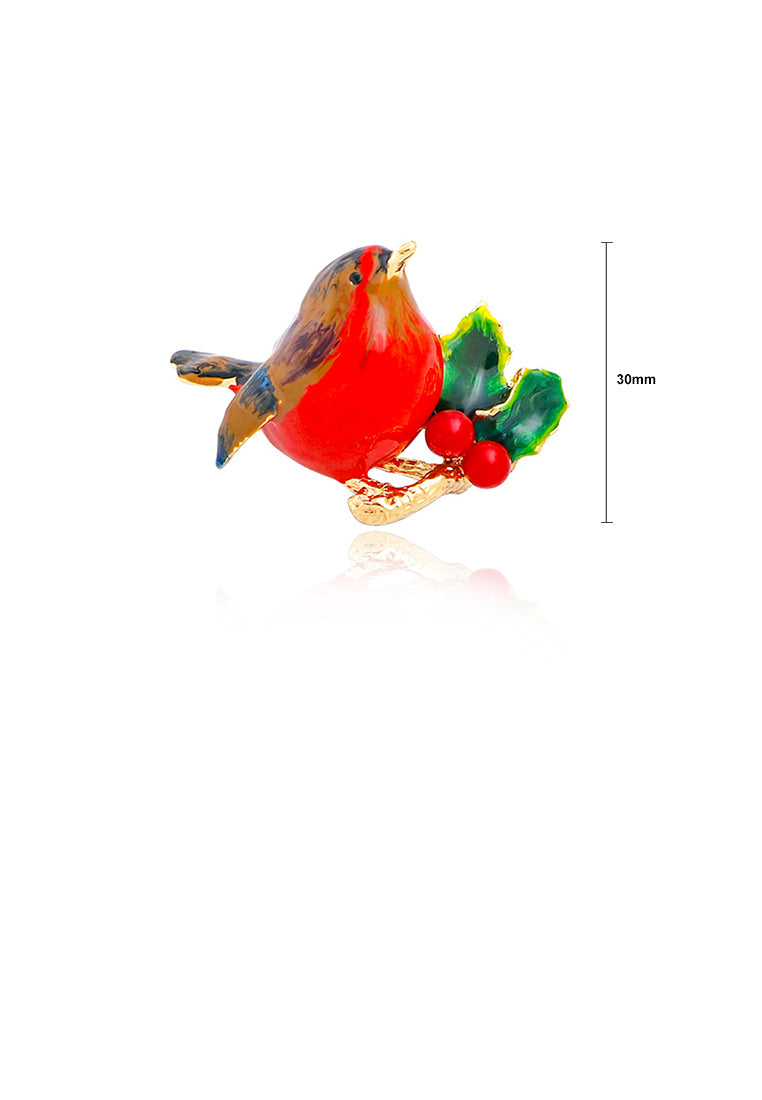 Simple and Fashion Plated Gold Enamel Red Bird Brooch - Vibrant Color