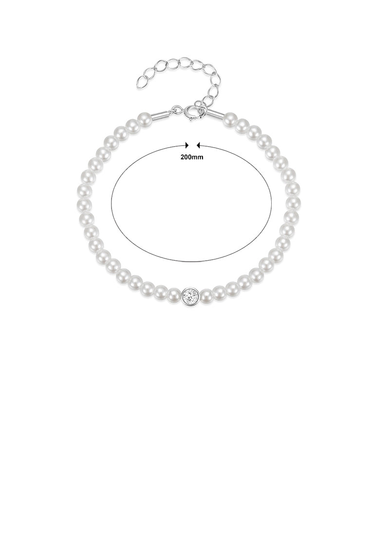 925 Sterling Silver Fashion Elegant Geometric Imitation Pearl Bead Bracelet with Cubic Zirconia - Luxurious Look