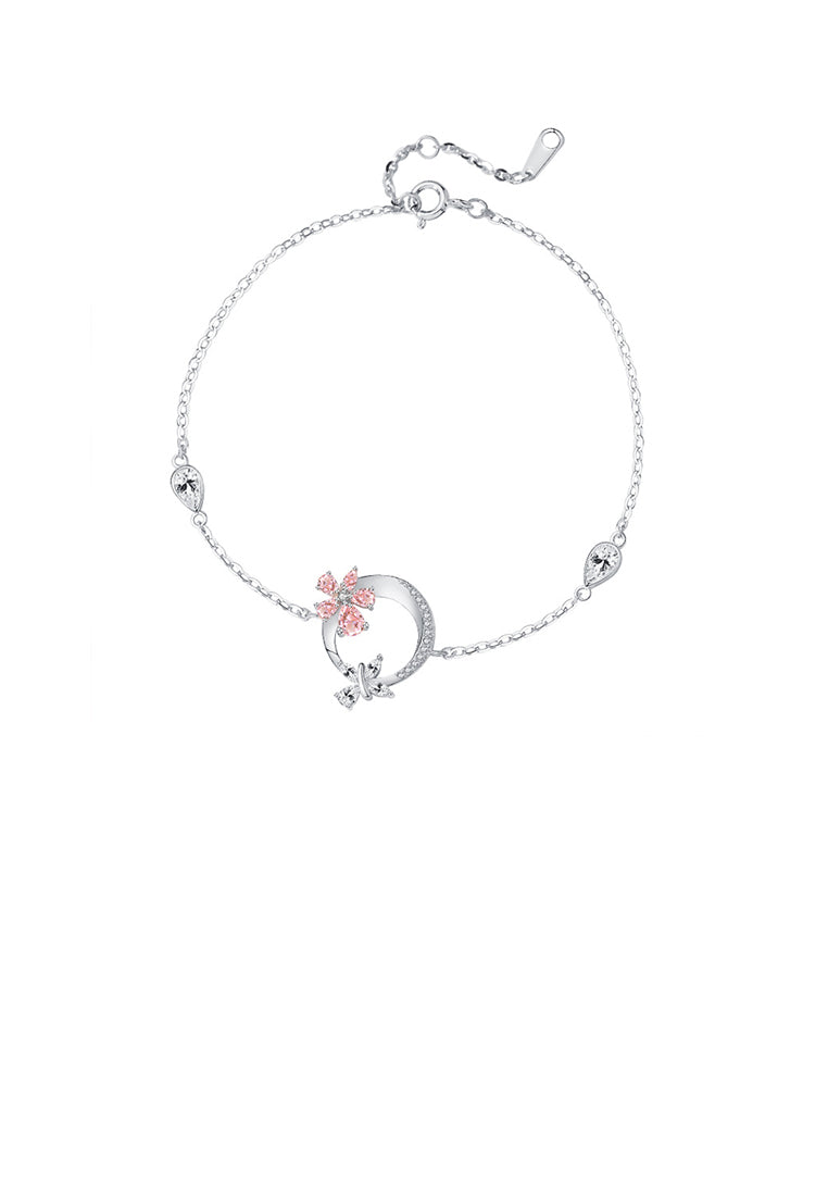 925 Sterling Silver Fashion and Elegant Cherry Blossom Circle Bracelet with Cubic Zirconia - Luxurious Look