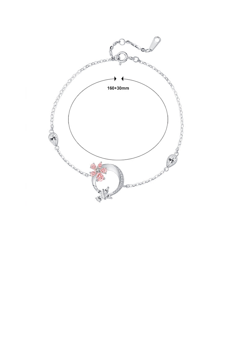 925 Sterling Silver Fashion and Elegant Cherry Blossom Circle Bracelet with Cubic Zirconia - Luxurious Look