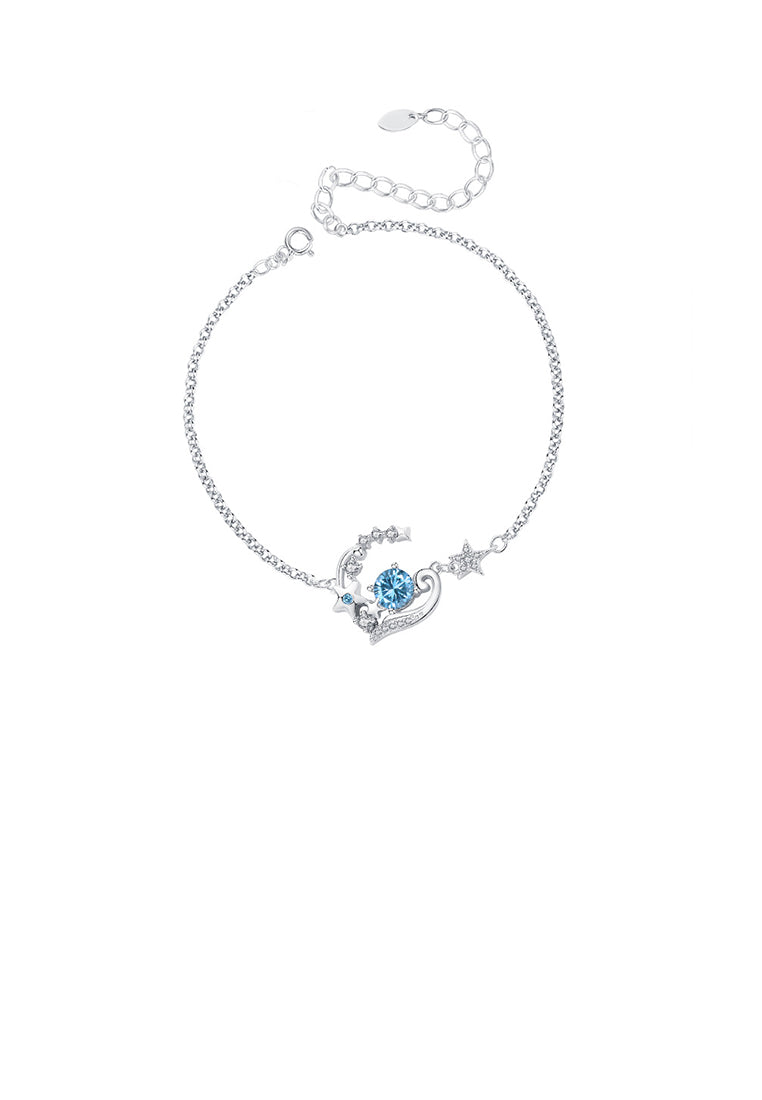 925 Sterling Silver Fashion Simple Star Heart Bracelet with Blue Cubic Zirconia - Luxurious Look
