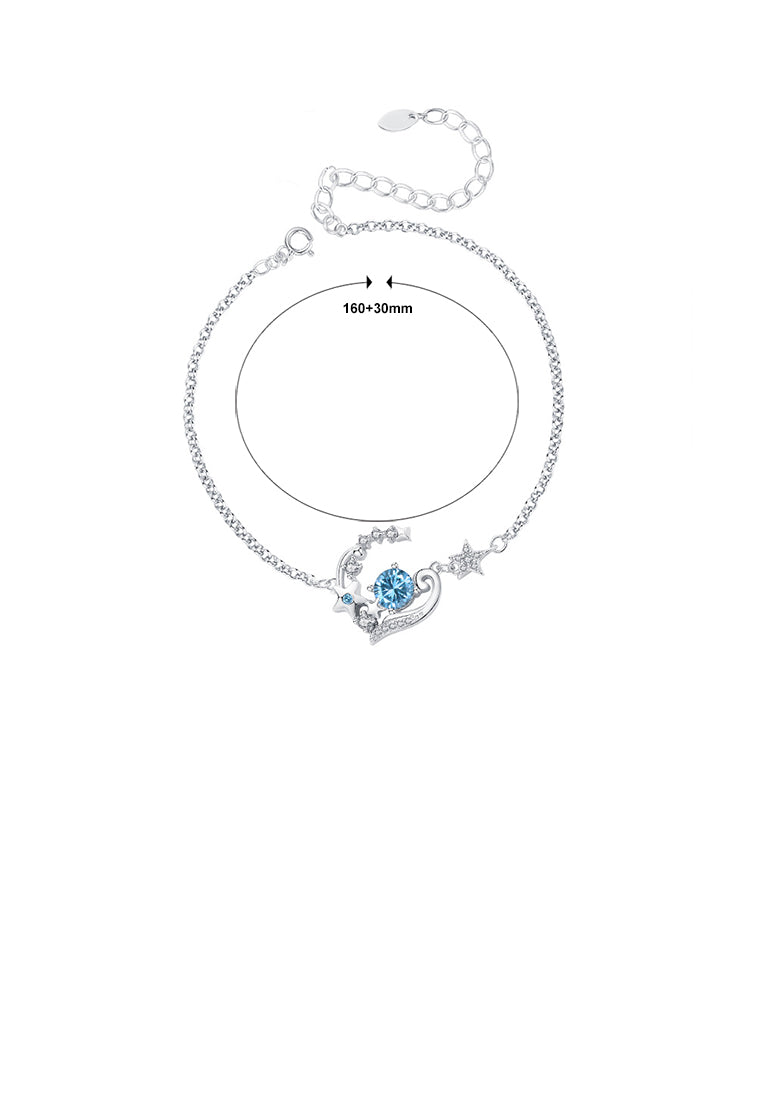 925 Sterling Silver Fashion Simple Star Heart Bracelet with Blue Cubic Zirconia - Luxurious Look