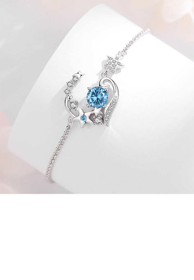 925 Sterling Silver Fashion Simple Star Heart Bracelet with Blue Cubic Zirconia - Luxurious Look