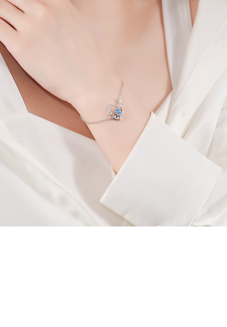 925 Sterling Silver Fashion Simple Star Heart Bracelet with Blue Cubic Zirconia - Luxurious Look