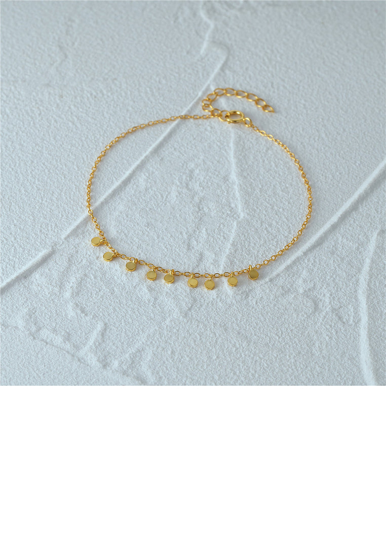 925 Sterling Silver Plated Gold Simple and Fashion Geometric Disc Bracelet