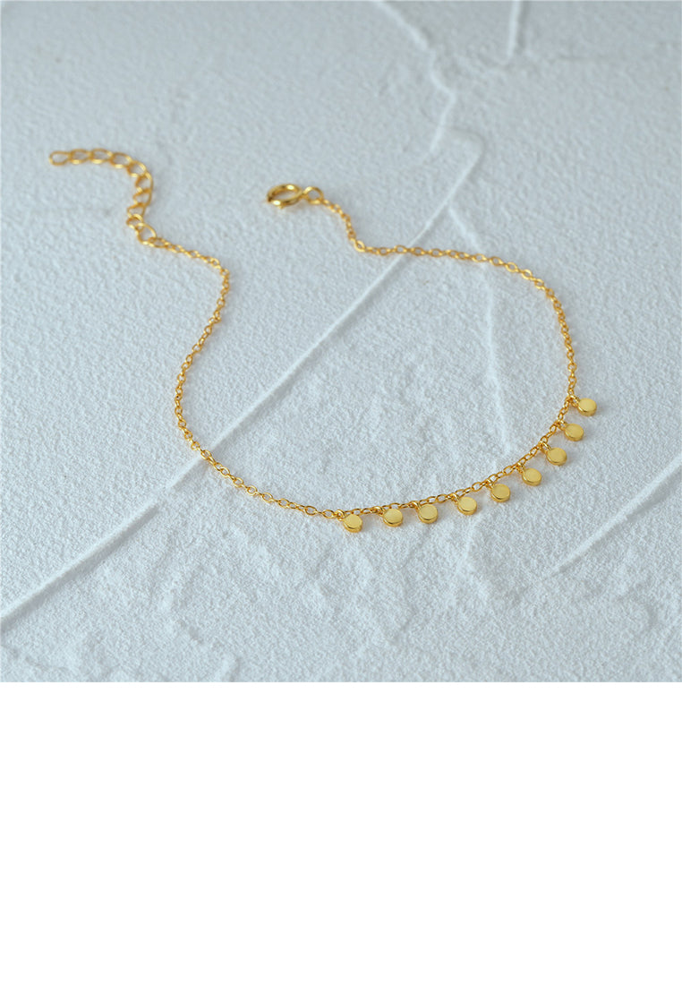 925 Sterling Silver Plated Gold Simple and Fashion Geometric Disc Bracelet