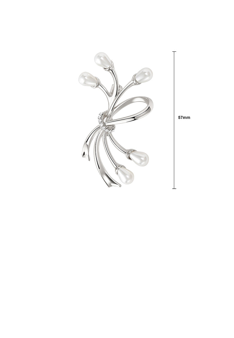 Fashion Temperament Ribbon Imitation Pearl Brooch with Cubic Zirconia - Luxurious Look