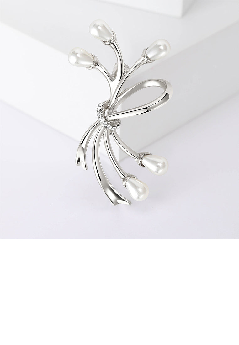 Fashion Temperament Ribbon Imitation Pearl Brooch with Cubic Zirconia - Luxurious Look