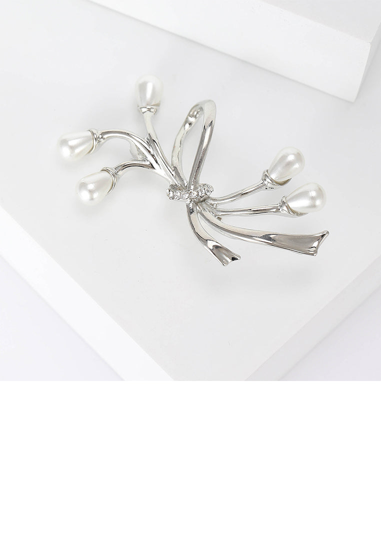 Fashion Temperament Ribbon Imitation Pearl Brooch with Cubic Zirconia - Luxurious Look