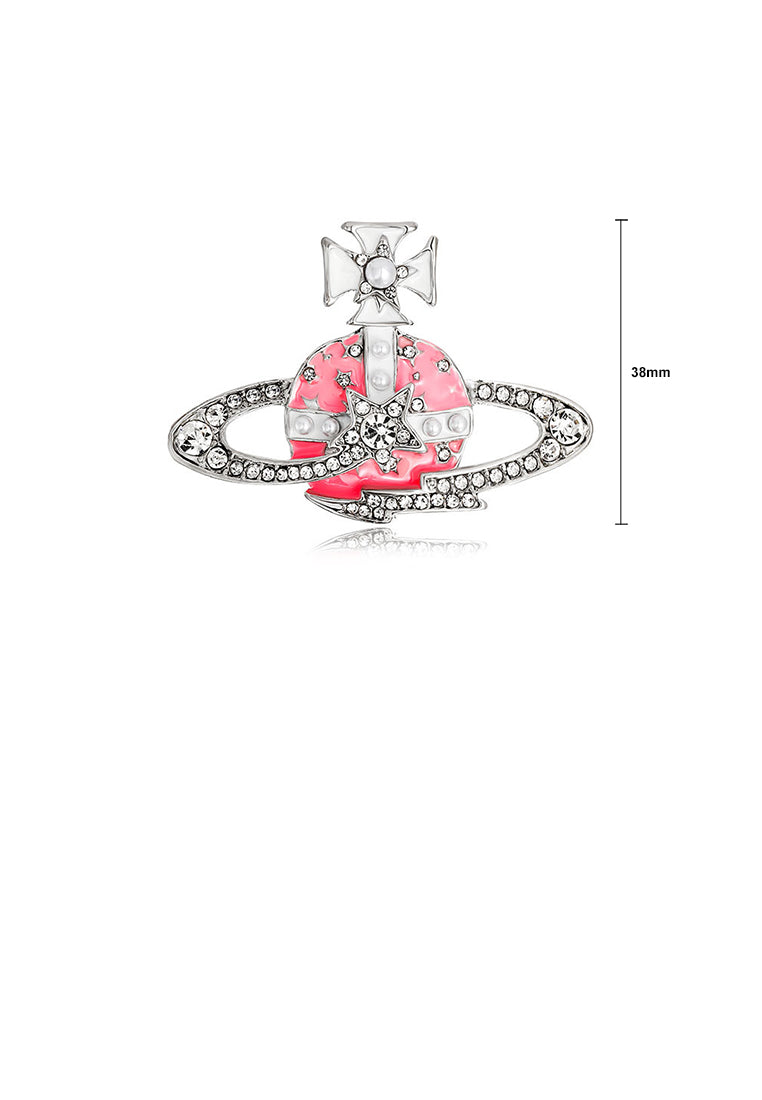 Fashion and Creative Enamel Pink Planet Brooch with Cubic Zirconia - Luxurious Look - Vibrant Color