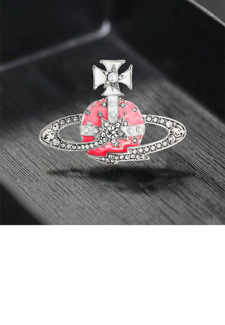 Fashion and Creative Enamel Pink Planet Brooch with Cubic Zirconia - Luxurious Look - Vibrant Color