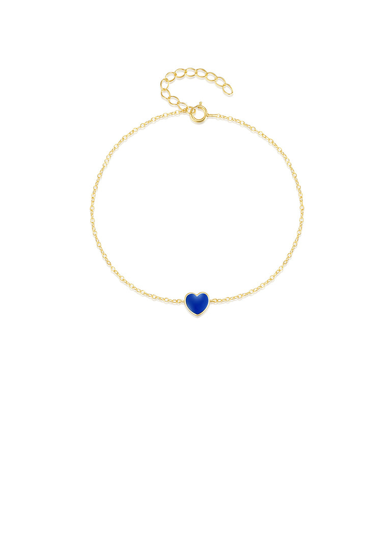 925 Sterling Silver Plated Gold Simple and Fashion Enamel Blue Heart-shaped Bracelet