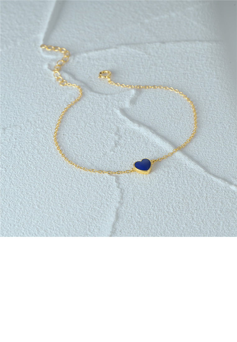 925 Sterling Silver Plated Gold Simple and Fashion Enamel Blue Heart-shaped Bracelet