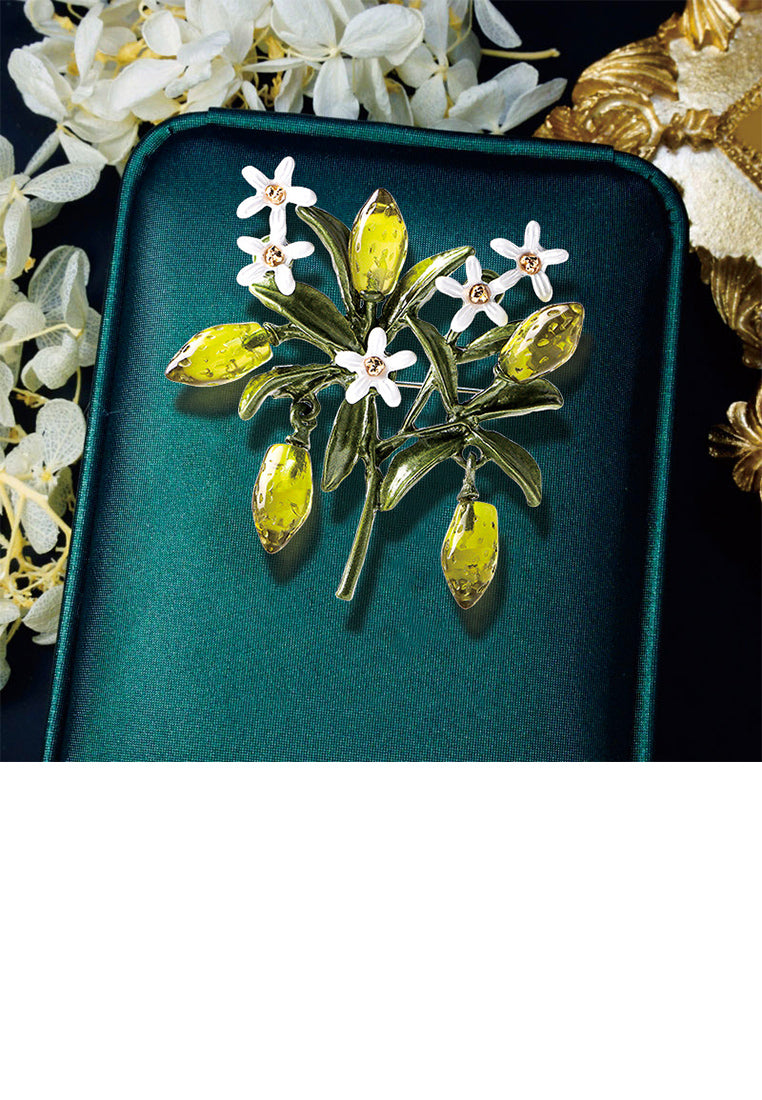 Fashion Temperament Plated Gold Enamel Flower Brooch