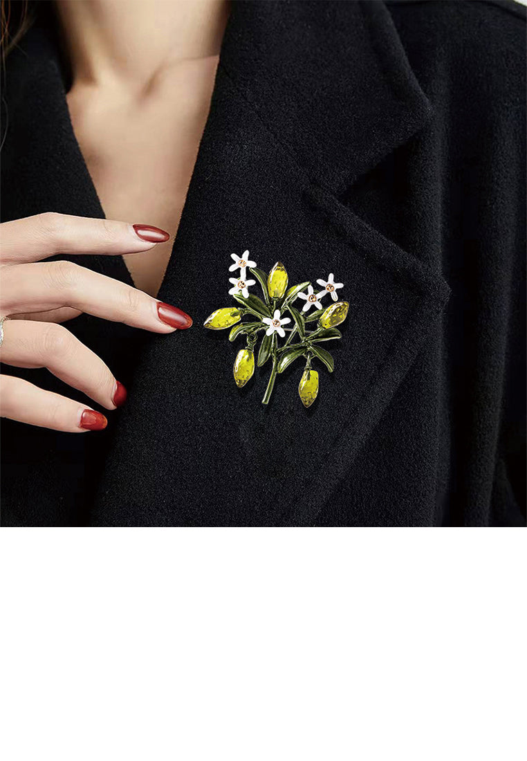 Fashion Temperament Plated Gold Enamel Flower Brooch