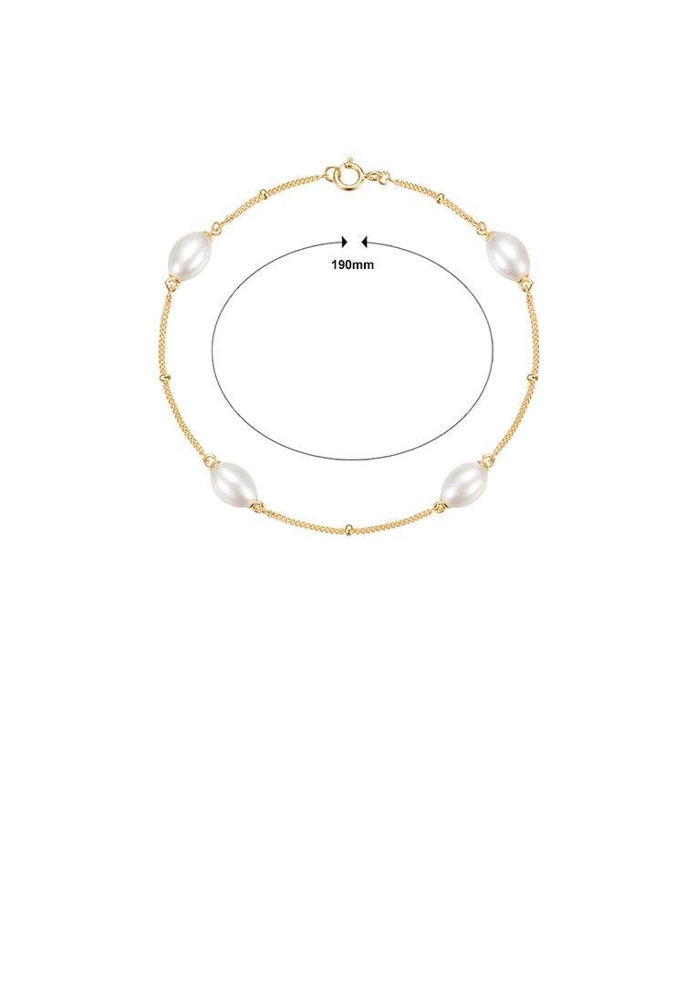 925 Sterling Silver Plated Gold Simple and Elegant Imitation Pearl Chain Bracelet - Luxurious Look