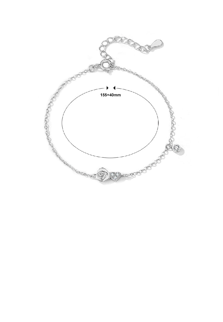 925 Sterling Silver Simple Romantic Heart Rose Bracelet with Cubic Zirconia - Luxurious Look