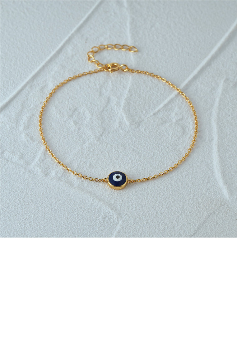 925 Sterling Silver Plated Gold Simple Personalized Enamel Devils Eye Bracelet
