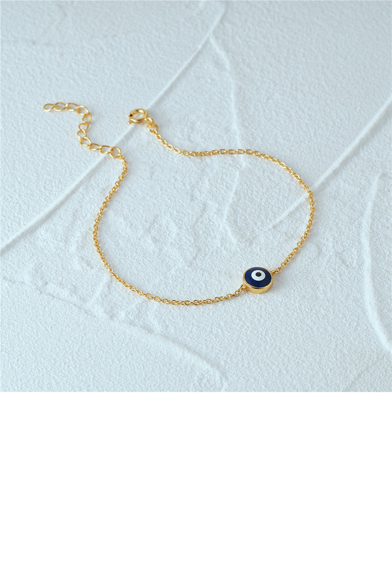 925 Sterling Silver Plated Gold Simple Personalized Enamel Devils Eye Bracelet
