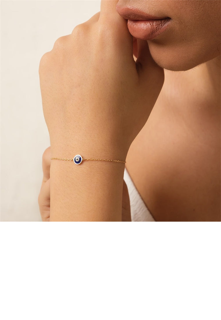 925 Sterling Silver Plated Gold Simple Personalized Enamel Devils Eye Bracelet